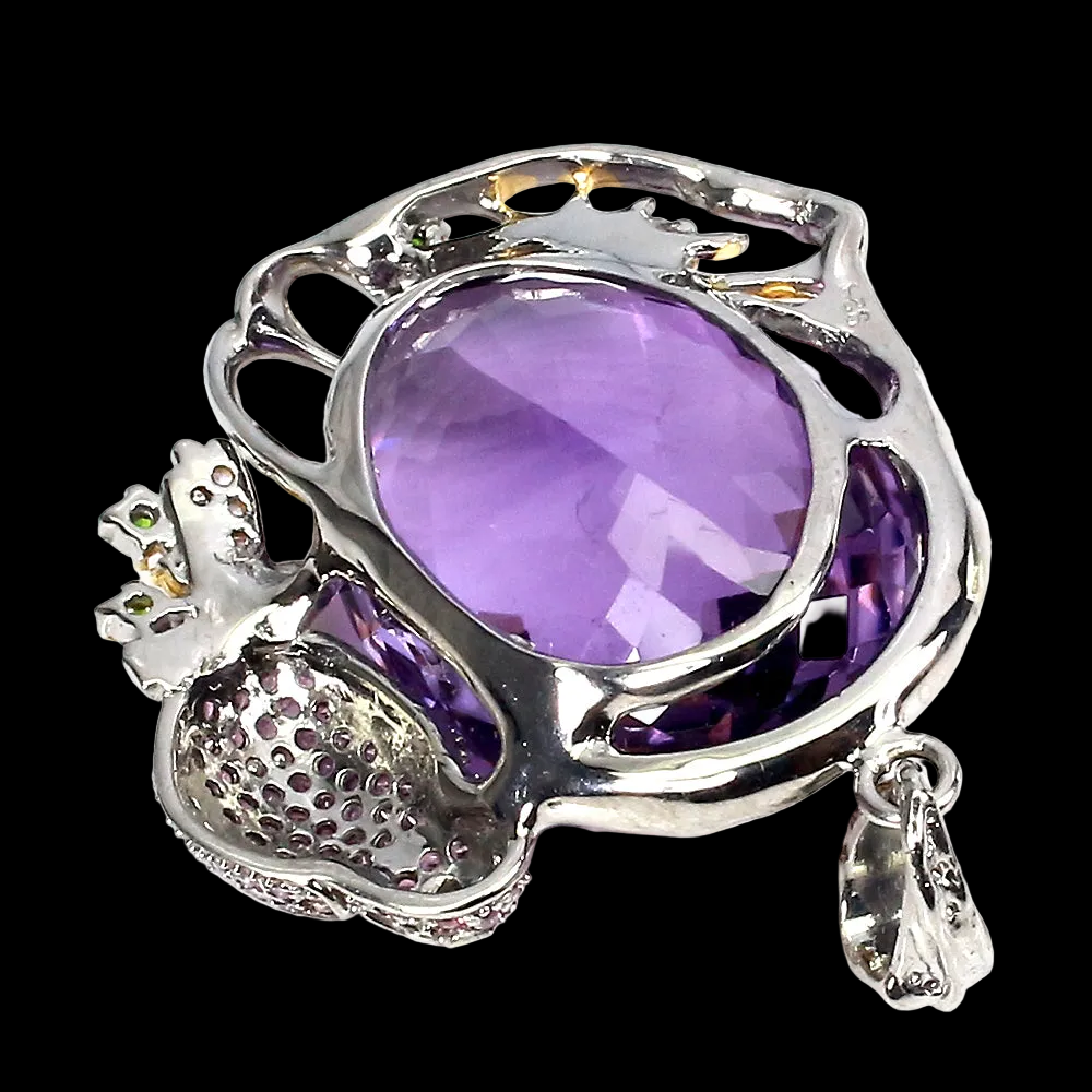 Amethyst Chromdiopsid Rhodolit Silber Vogel Anhänger - INARA