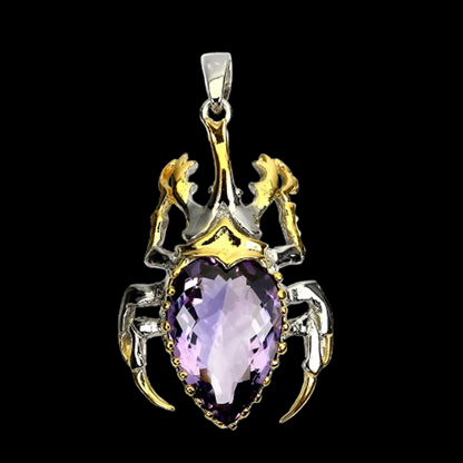 Amethyst Käfer Anhänger Silber bicolor vergoldet - INARA