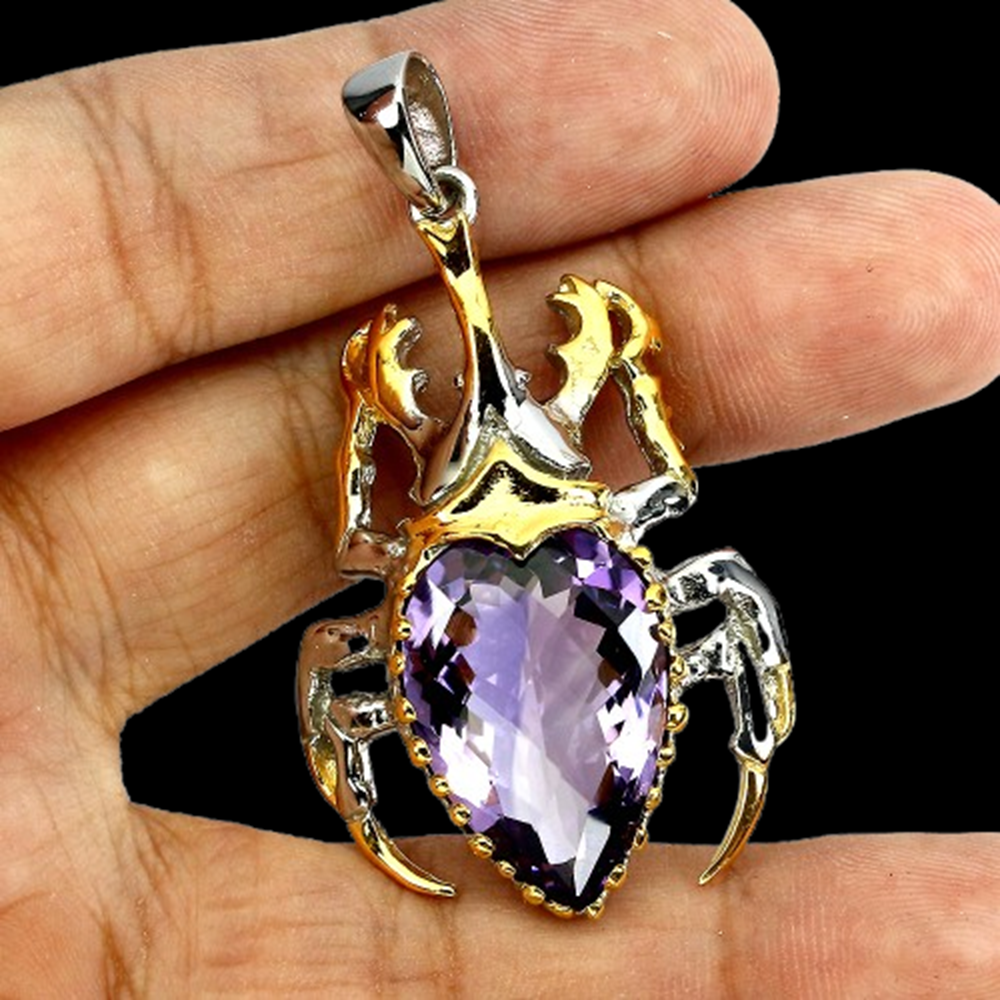 Amethyst Käfer Anhänger Silber bicolor vergoldet - INARA