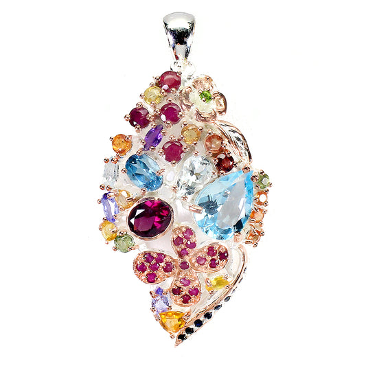 Blautopas Amethyst Rhodolit Rubin Saphir Tansanit Chromdiopsid Anhänger aus Silber - INARA