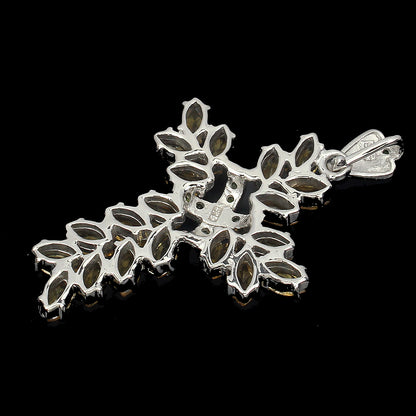 Citrin Russischer Diopsid Kreuz Anhänger aus weißvergoldetem Silber - INARA