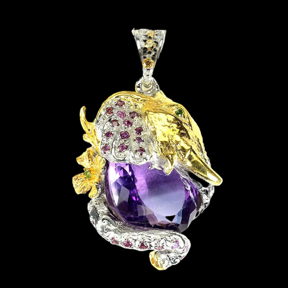 Amethyst Rhodolit Saphir Russischer Diopsid Elefant Anhänger Silber vergoldet - INARA - Vorderansicht