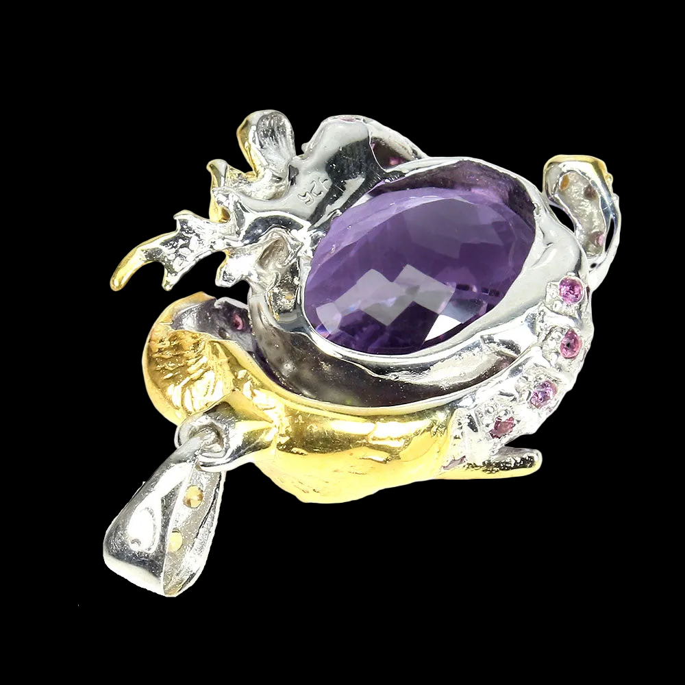 Amethyst Rhodolit Saphir Russischer Diopsid Elefant Anhänger Silber vergoldet - INARA - Rückansicht