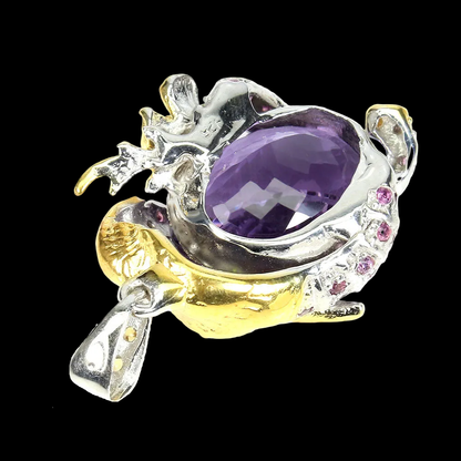 Amethyst Rhodolit Saphir Russischer Diopsid Elefant Anhänger Silber vergoldet - INARA - Rückansicht