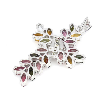 Turmalin Saphir Kreuz Anhänger aus weißvergoldetem Silber - INARA