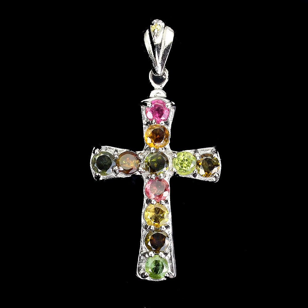 Turmalin Saphir Kreuz Anhänger Silber weißvergoldet - INARA