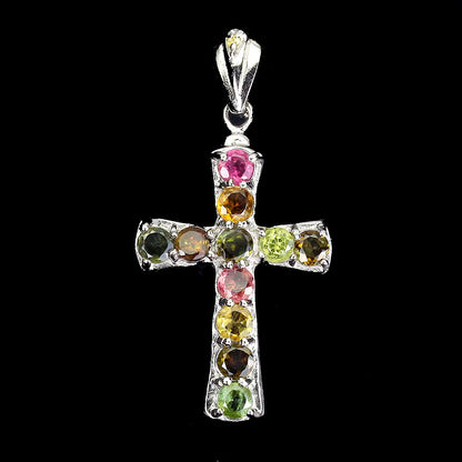Turmalin Saphir Kreuz Anhänger Silber weißvergoldet - INARA