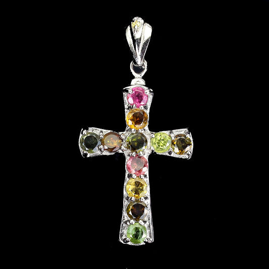 Turmalin Saphir Kreuz Anhänger Silber weißvergoldet - INARA