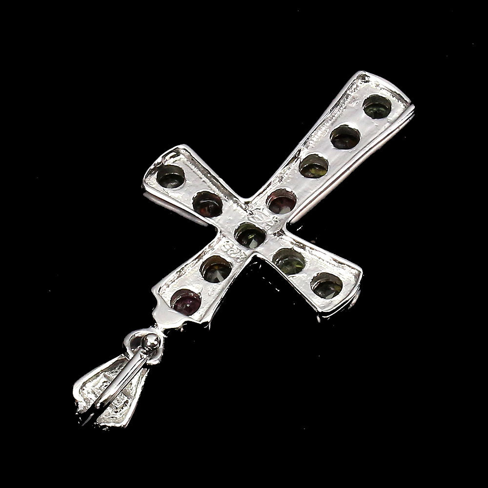 Turmalin Saphir Kreuz Anhänger Silber weißvergoldet - INARA