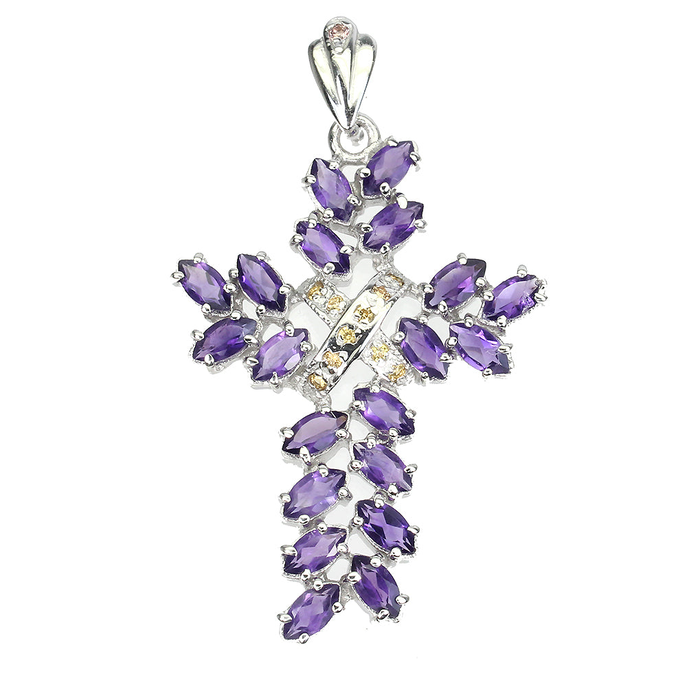 Amethyst Saphir Kreuz Anhänger Silber weißvergoldet - INARA