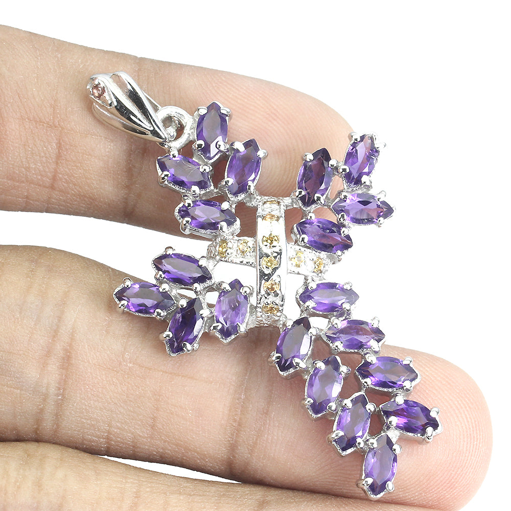 Amethyst Saphir Kreuz Anhänger Silber weißvergoldet - INARA