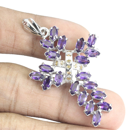 Amethyst Saphir Kreuz Anhänger Silber weißvergoldet - INARA