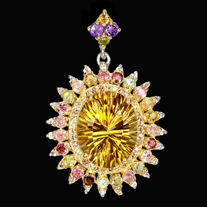Citrin Saphir Tansanit Turmalin Amethyst Anhänger Silber bicolor vergoldet - INARA