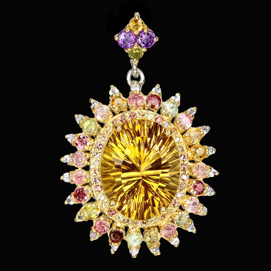 Citrin Saphir Tansanit Turmalin Amethyst Anhänger Silber bicolor vergoldet - INARA