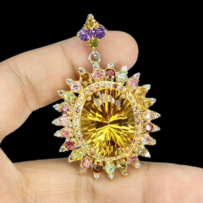 Citrin Saphir Tansanit Turmalin Amethyst Anhänger Silber bicolor vergoldet - INARA
