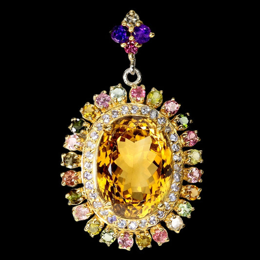 Citrin Turmalin Amethyst Tansanit Anhänger aus bicolor vergoldetem Silber - INARA