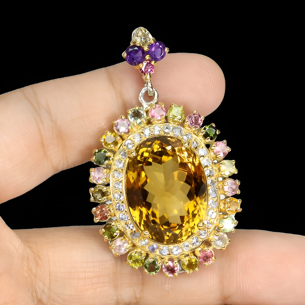 Citrin Turmalin Amethyst Tansanit Anhänger aus bicolor vergoldetem Silber - INARA