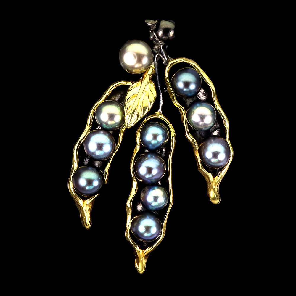 Schwarze Perle Anhänger aus vergoldetem Silber - INARA