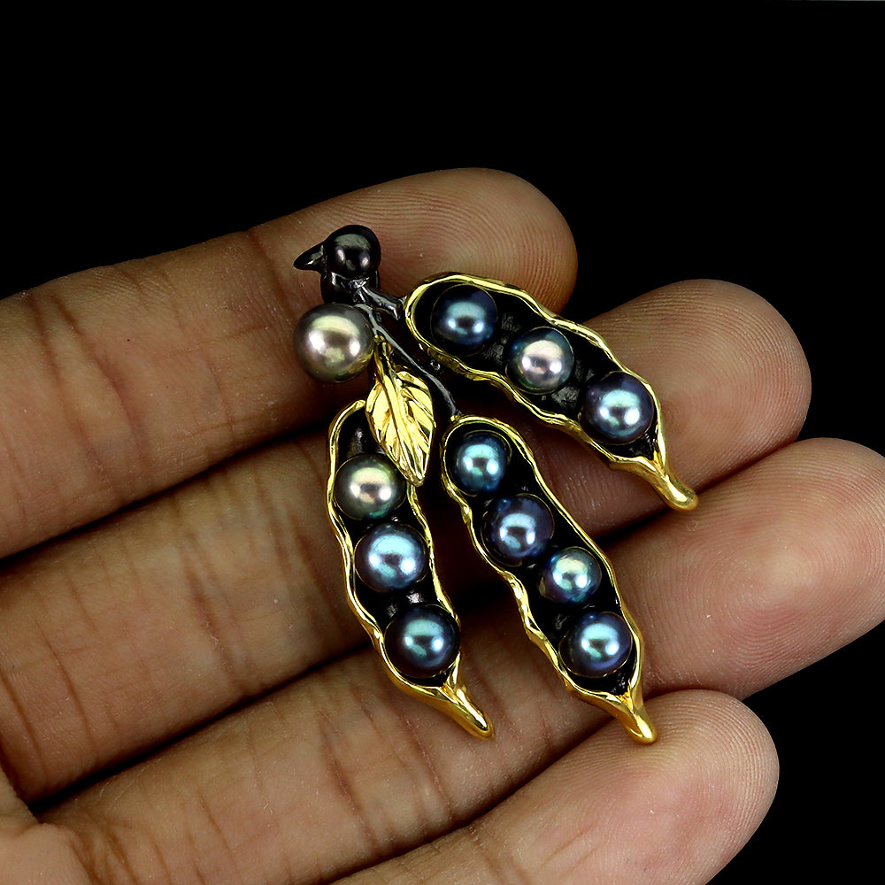 Schwarze Perle Anhänger aus vergoldetem Silber - INARA