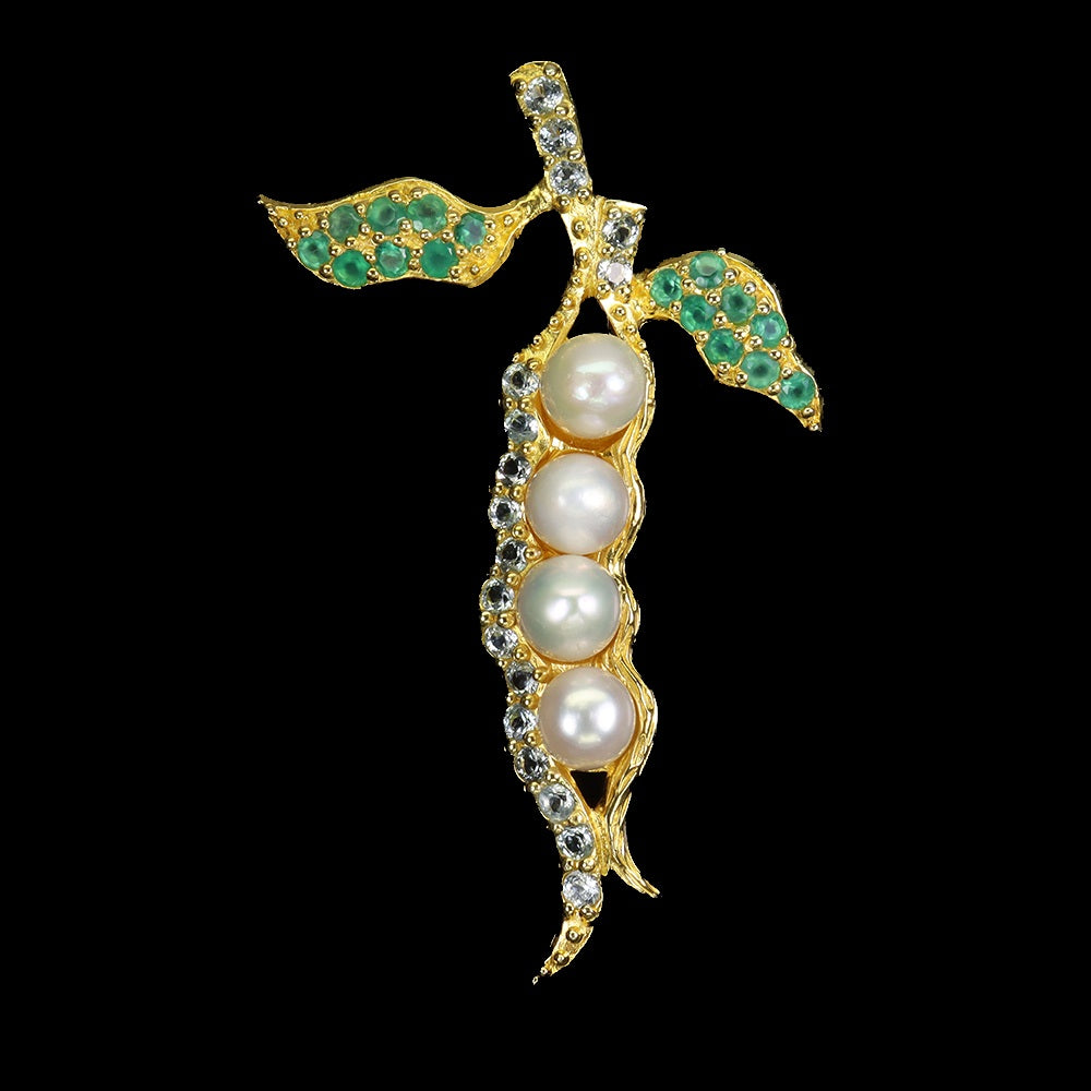 Smaragd Blautopas Perle Anhänger aus vergoldetem Silber - INARA