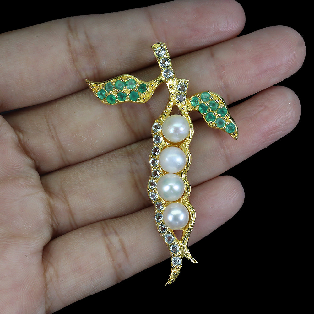 Smaragd Blautopas Perle Anhänger aus vergoldetem Silber - INARA