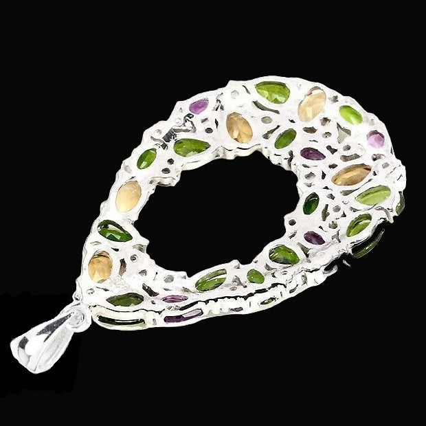 Chromdiopsid Amethyst Citrin Rhodolit Aquamarin Anhänger aus 925 Silber, weißvergoldet – Rückansicht