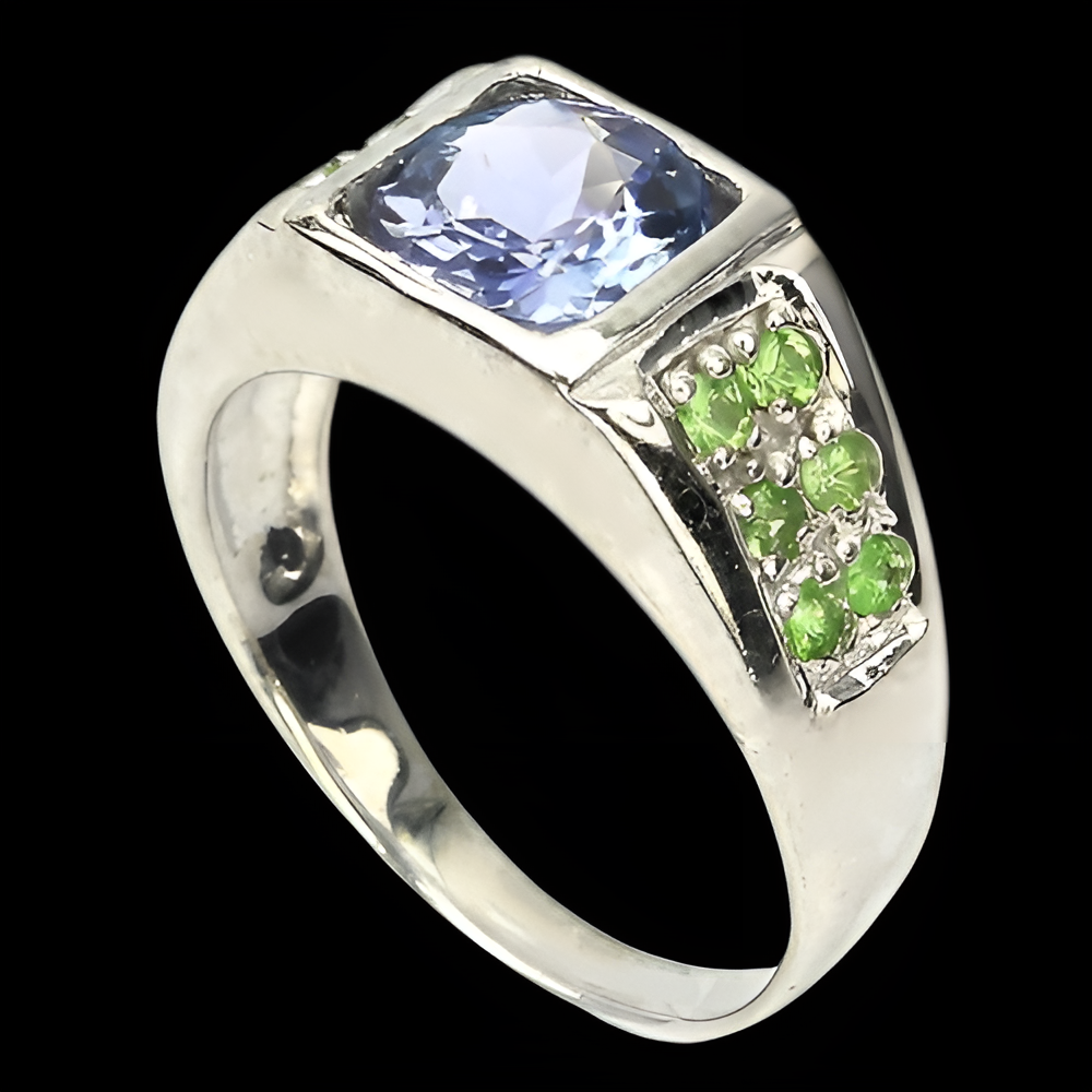 Tansanit Tsavorit Ring Silber weißvergoldet - INARA