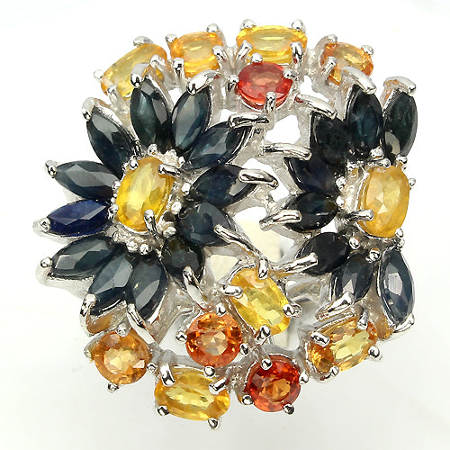 Saphir Blumen Ring Silber weißvergoldet - INARA - Vorderansicht