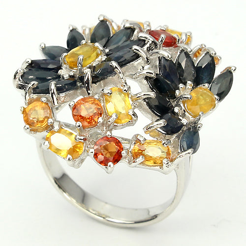 Saphir Blumen Ring Silber weißvergoldet - INARA - Seitenansicht