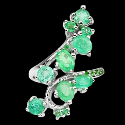 Smaragd Tsavorit Ring Silber weißvergoldet - INARA