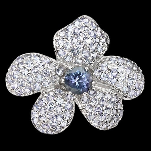Tansanit Blume Ring Silber weißvergoldet - INARA