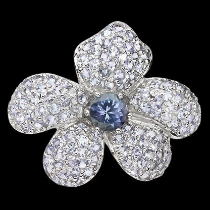 Tansanit Blume Ring Silber weißvergoldet - INARA