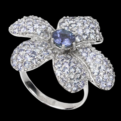 Tansanit Blume Ring Silber weißvergoldet - INARA