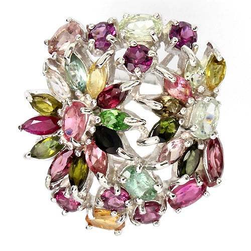 Turmalin Blumen Ring Silber weißvergoldet - INARA - Vorderansicht