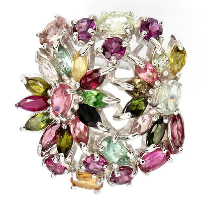Turmalin Blumen Ring Silber weißvergoldet - INARA - Vorderansicht
