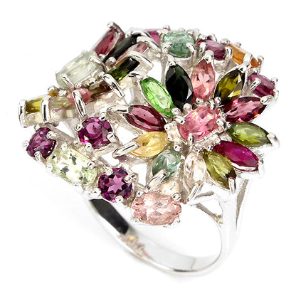 Turmalin Blumen Ring Silber weißvergoldet - INARA - Seitenansicht