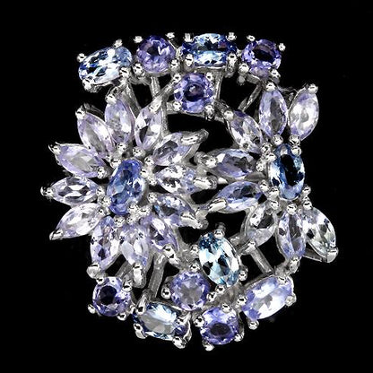 Tansanit Blumen Ring Silber weißvergoldet - INARA - Vorderansicht
