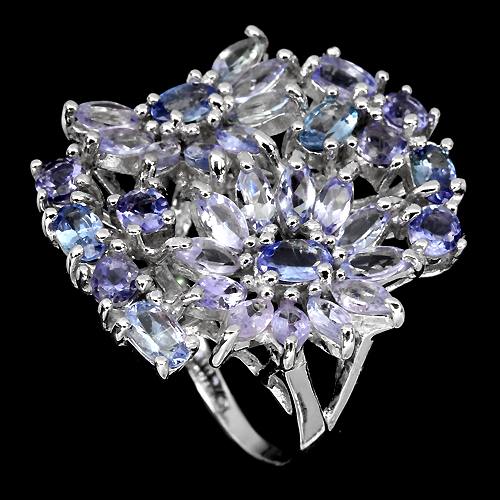 Tansanit Blumen Ring Silber weißvergoldet - INARA - Seitenansicht