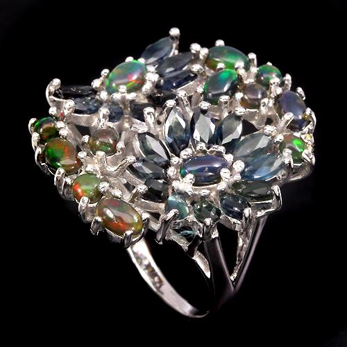 Schwarzer Opal Saphir Ring Silber weißvergoldet - INARA - Detailansicht