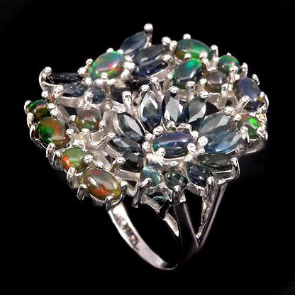 Schwarzer Opal Saphir Ring Silber weißvergoldet - INARA - Detailansicht