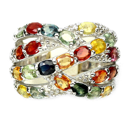 Multicolor Saphir Ring Silber weißvergoldet - INARA - Vorderansicht