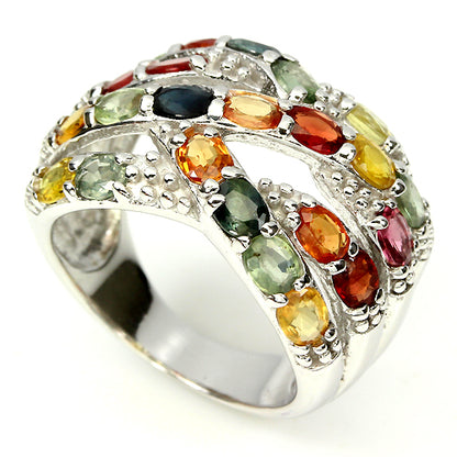 Multicolor Saphir Ring Silber weißvergoldet - INARA - Seitenansicht