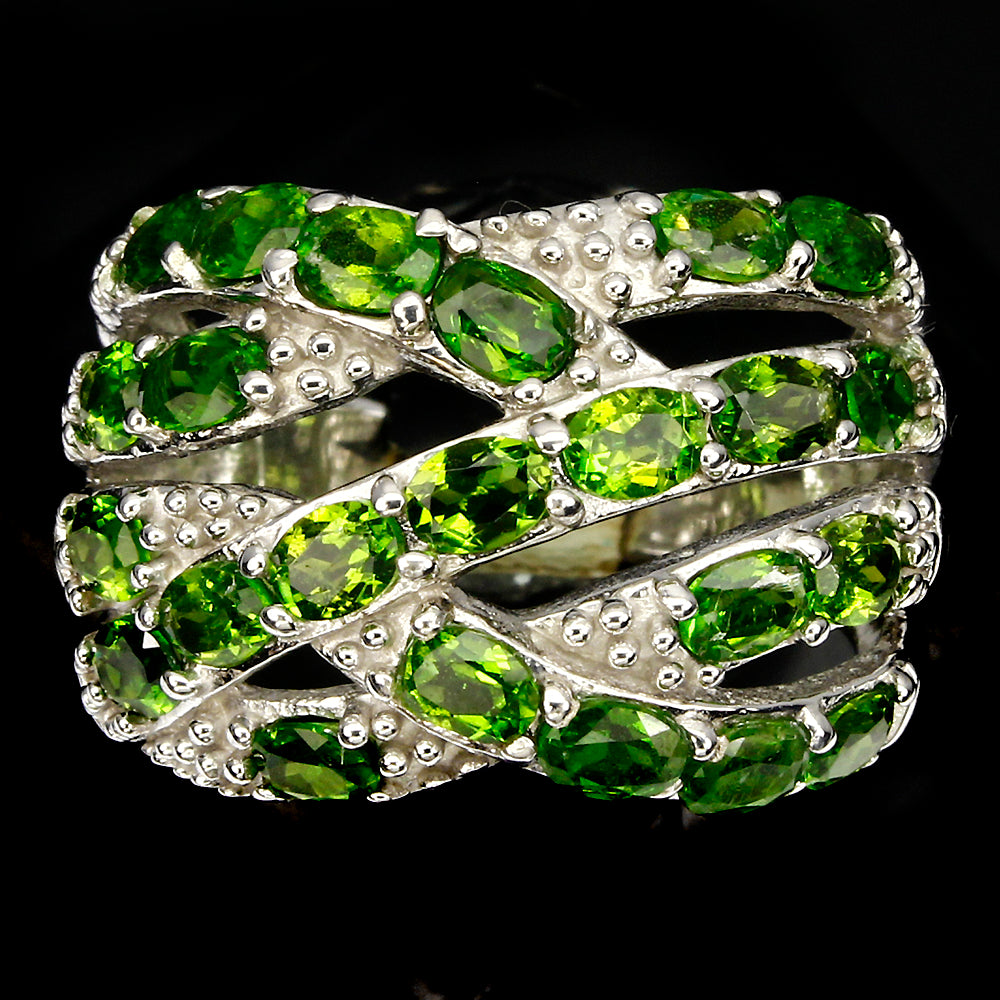 Chromdiopsid Ring Silber weißvergoldet - INARA - Vorderansicht