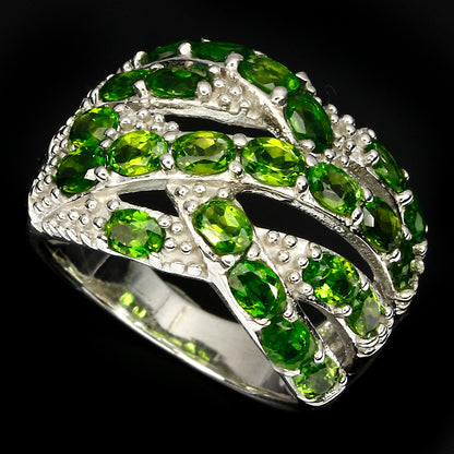 Chromdiopsid Ring Silber weißvergoldet - INARA - Seitenansicht