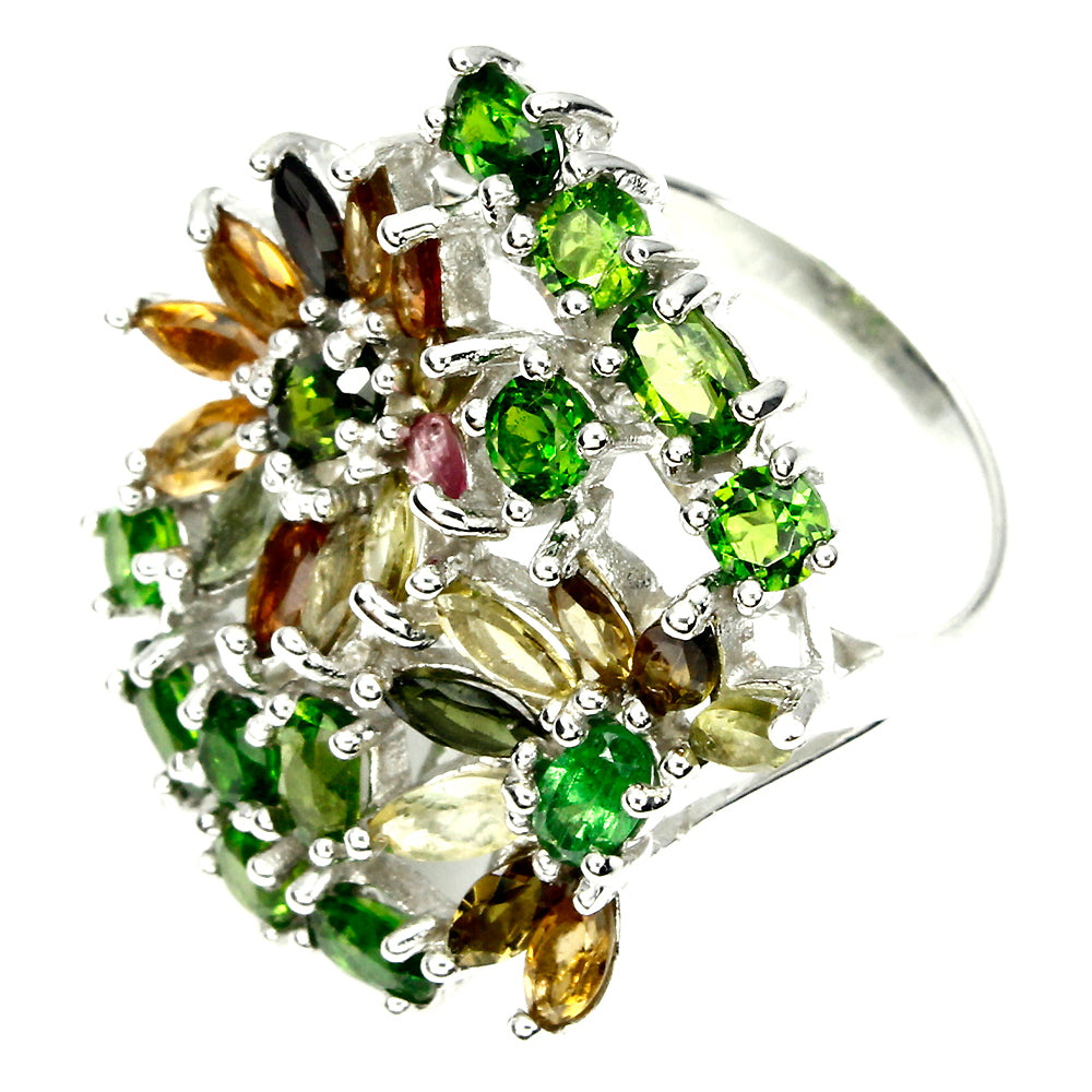 Chromdiopsid Turmalin Ring Silber weißvergoldet - INARA - Detailansicht

