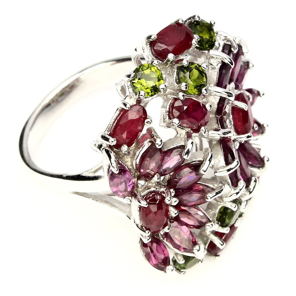 Rubin Russischer Diopsid Rhodolit Ring Silber weißvergoldet - INARA - Seitenansicht