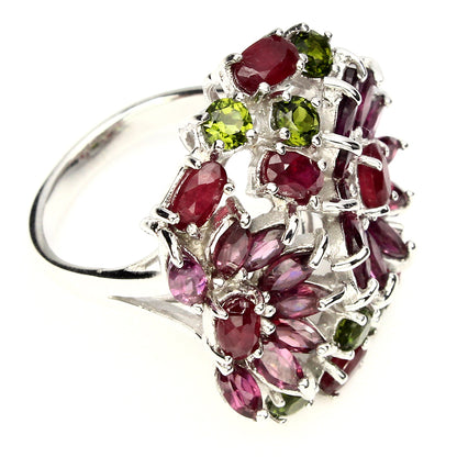 Rubin Russischer Diopsid Rhodolit Ring Silber weißvergoldet - INARA - Seitenansicht