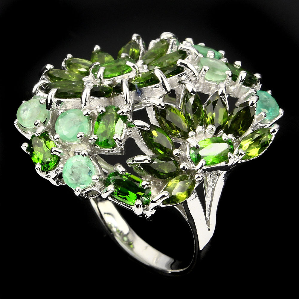 Chromdiopsid Smaragd Ring Silber weißvergoldet - INARA - Detailansicht