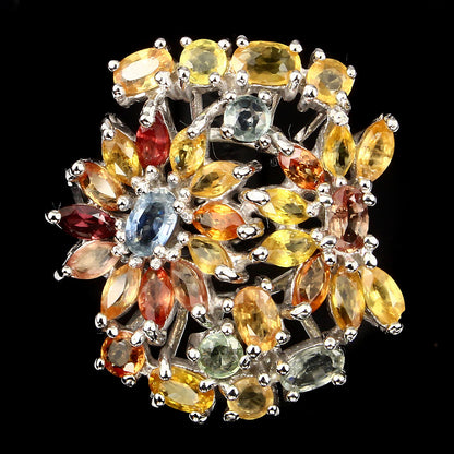 Saphir Blumen Ring Silber weißvergoldet - INARA - Vorderansicht