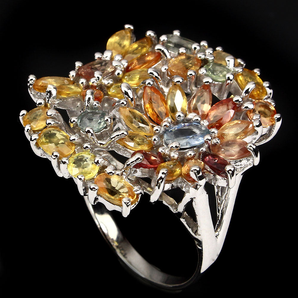 Saphir Blumen Ring Silber weißvergoldet - INARA - Detailansicht